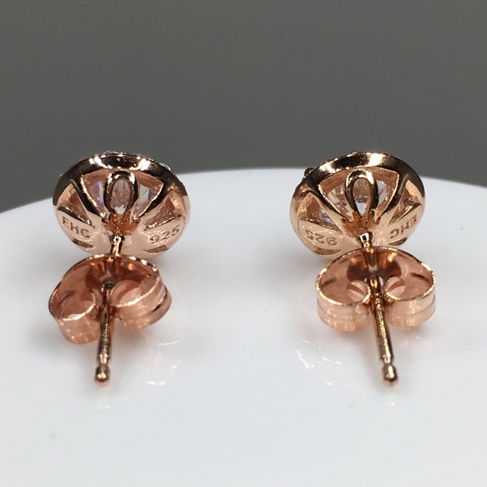 18k rose gold halo diamond stud earrings 1.25 ct - Picture 5 of 8